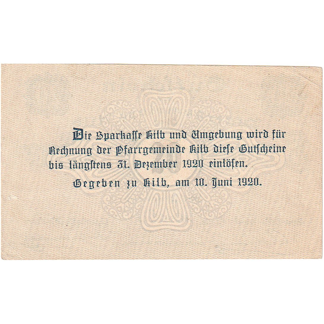 Biljet, Oostenrijk, Kilb, 20 Heller, Blason 1920-12-31, SPL Mehl:FS 437Id