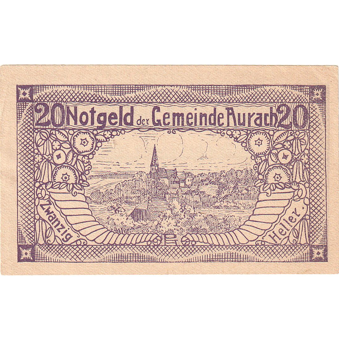 Biljet, Oostenrijk, Aurach, 20 Heller, village, 1920-04-07, SPL Mehl:FS 68a