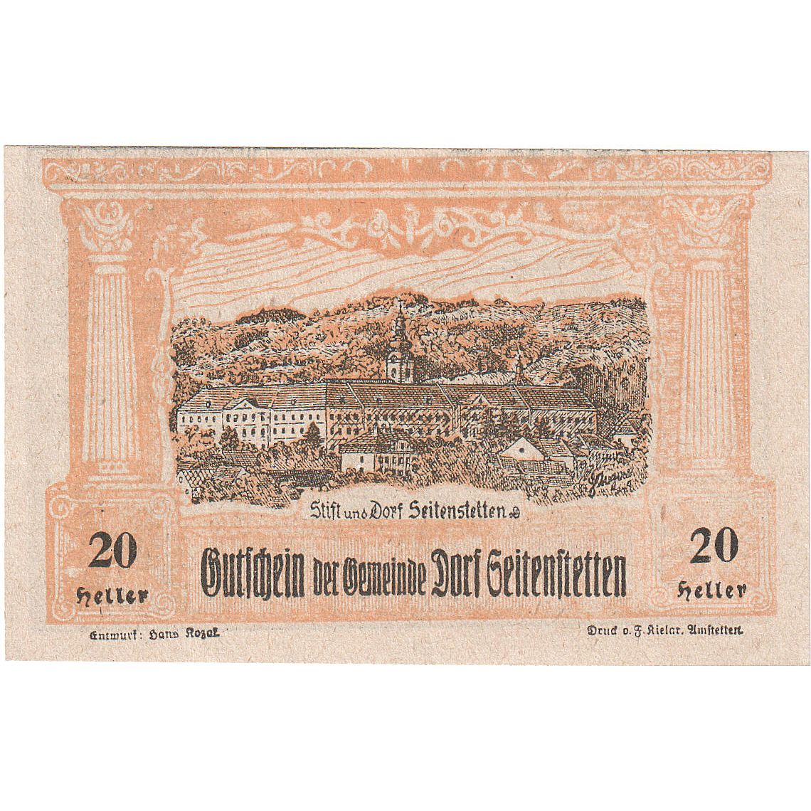 Autriche, Seitenstetten, 20 Heller, paysage, 1920, 1920-12-31, SPL, Mehl:FS 989b