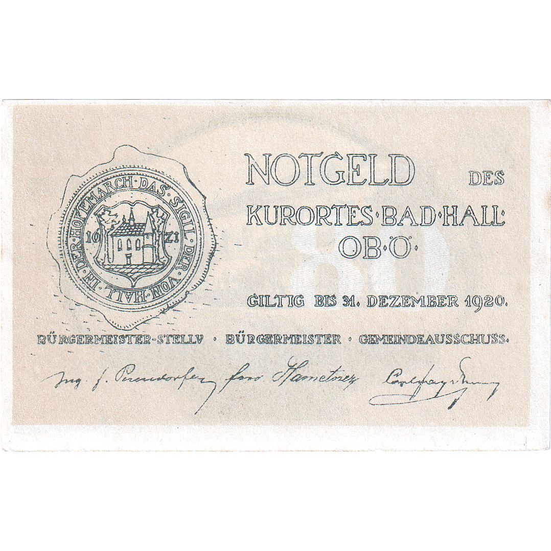 Austria, Bad Hall, 80 Heller, château, 1920, 1920-09-30, UNC(63), Mehl:FS 76Ia
