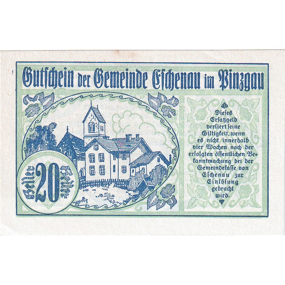 Oostenrijk, Eschenau, 20 Heller, Maison, 1920, SPL, Mehl:FS 188a