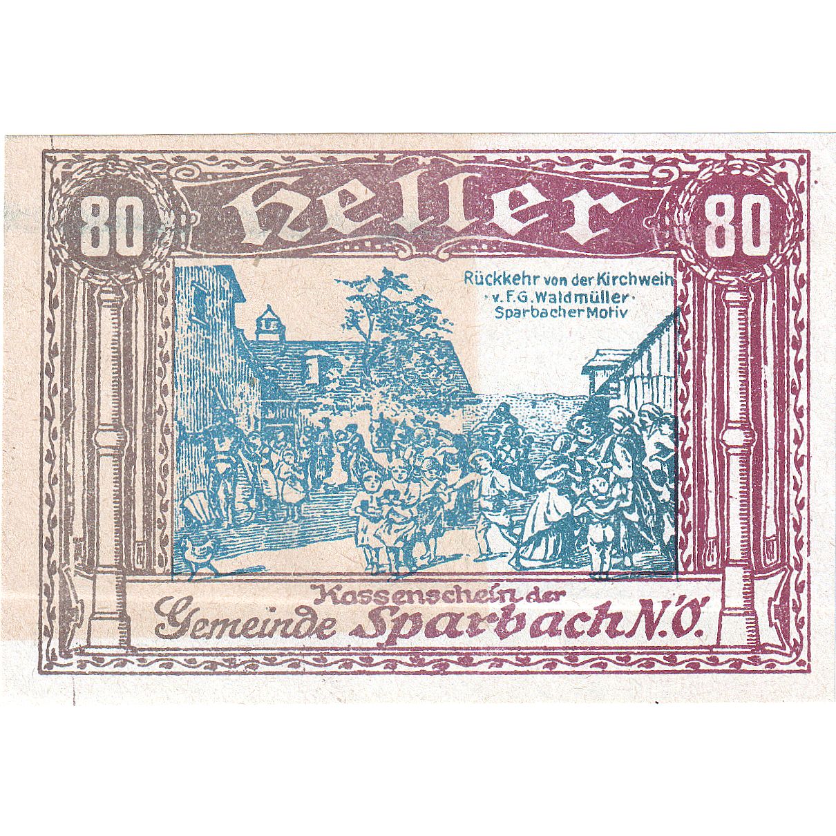 Austria, Sparbach, 80 Heller, village, 1920, AU(55-58), Mehl:FS 1006a