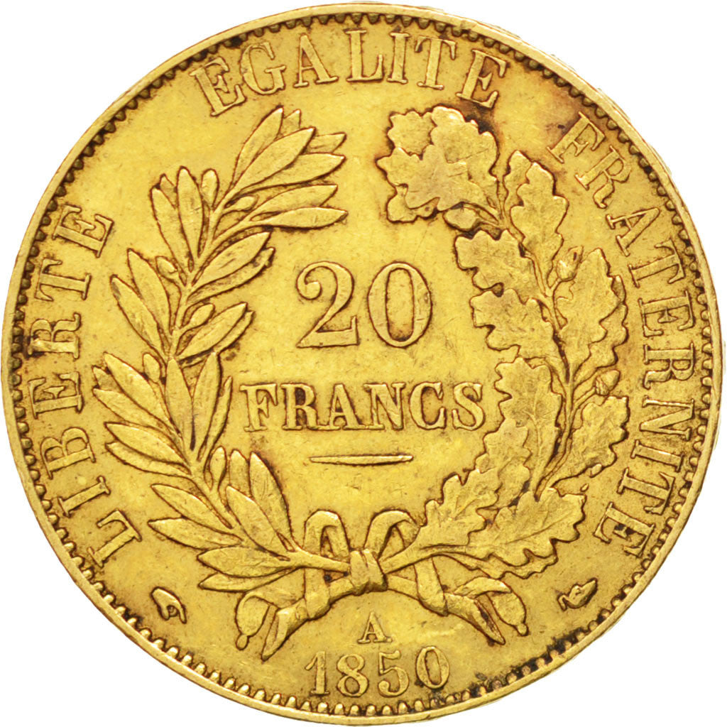 IIème République, 20 Francs or Cérès 1850 Paris, oreille basse, KM 762