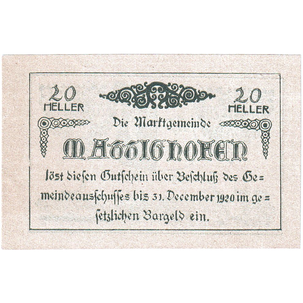Österreich, Mattighofen, 20 Heller, Blason, 1920, 1920-12-31, UNZ-, Mehl:FS 594b