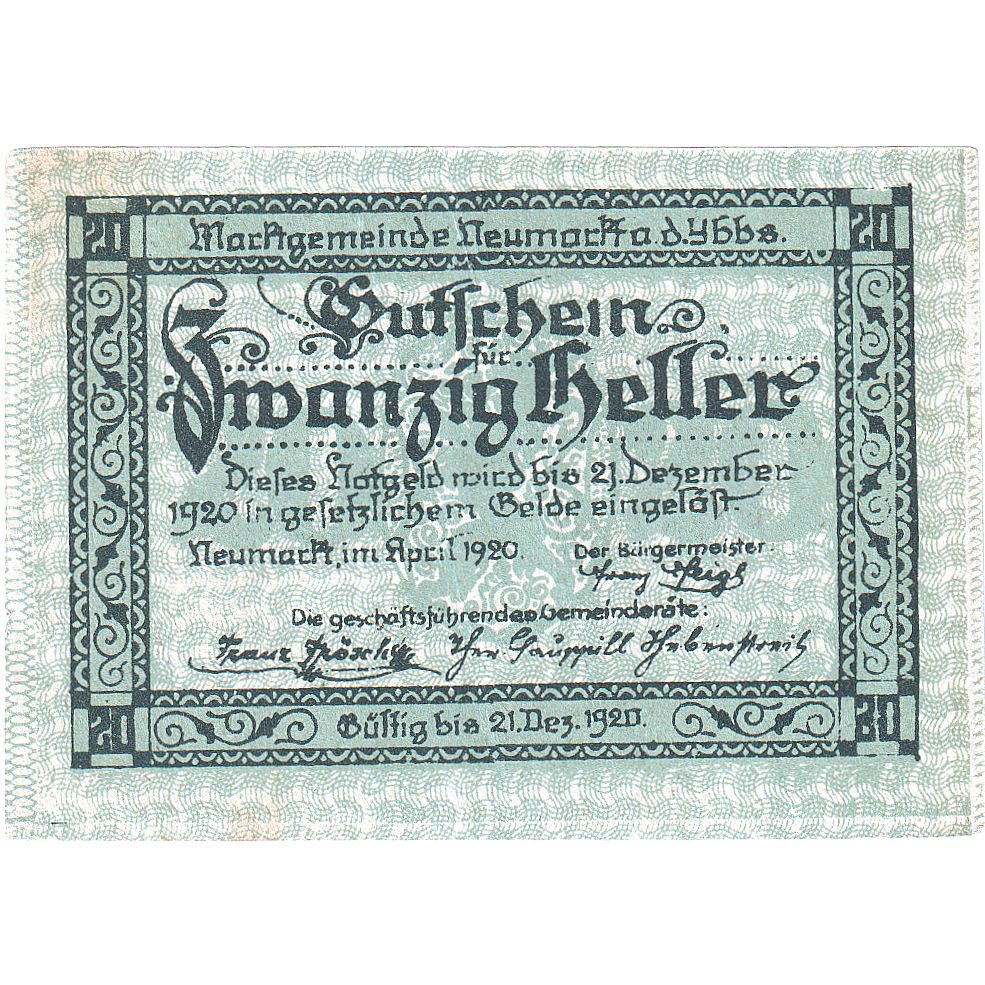 Austria, Neumarkt, 20 Heller, rue, 1920, 1920-12-31, UNC(63), Mehl:FS 663b