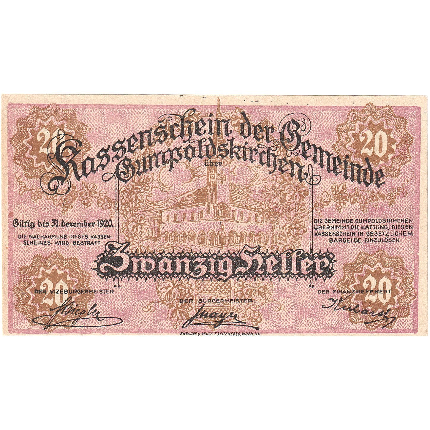 Austria, Gumpoldskirchen, 20 Heller, Blason, 1920, 1920-12-31, SC, Mehl:FS 308a