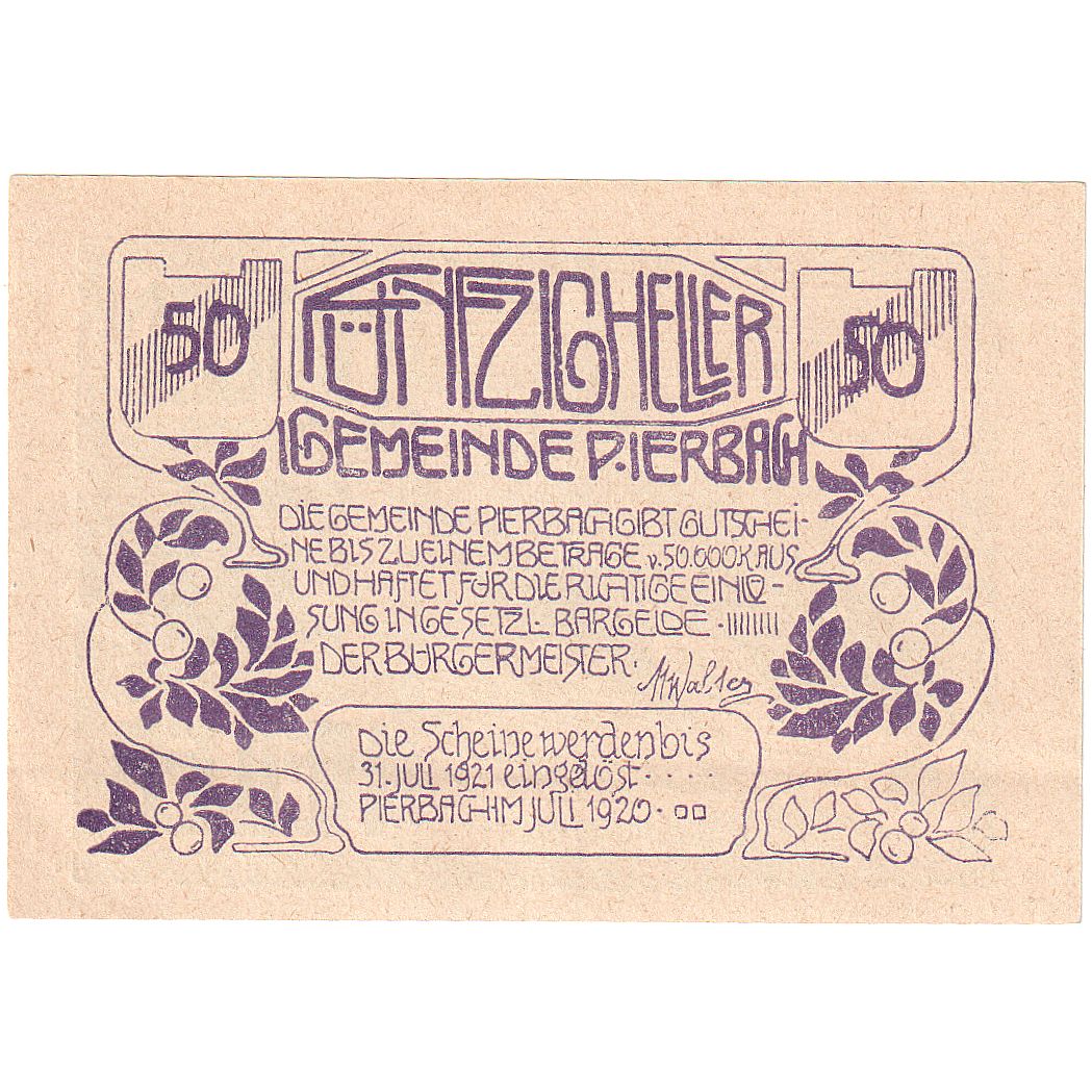 Austria, Pierbach, 50 Heller, ruine, 1921, SC, Mehl:FS 749