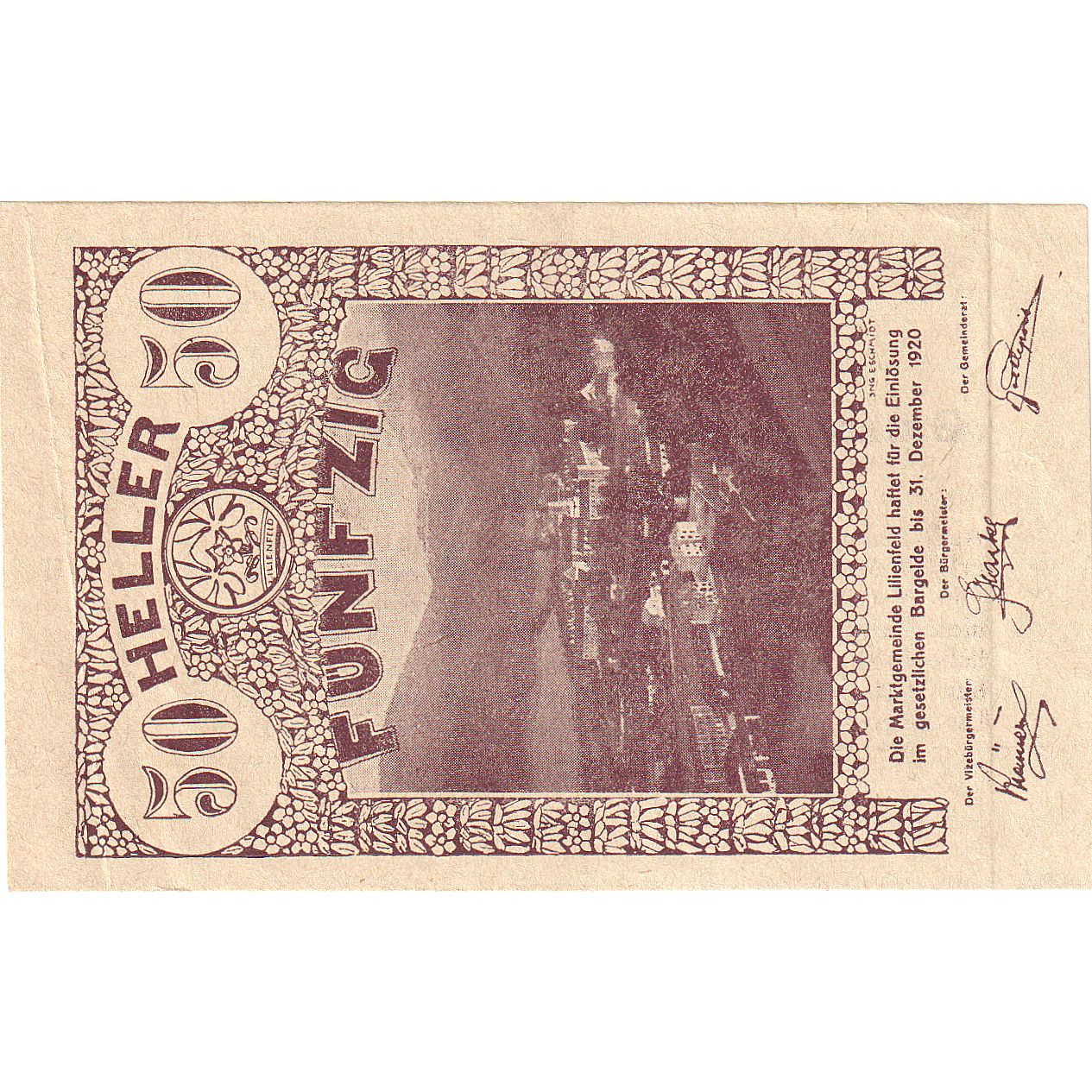 Autriche, Lilienfeld, 50 Heller, village, 1920, SPL, Mehl:FS 523IaA
