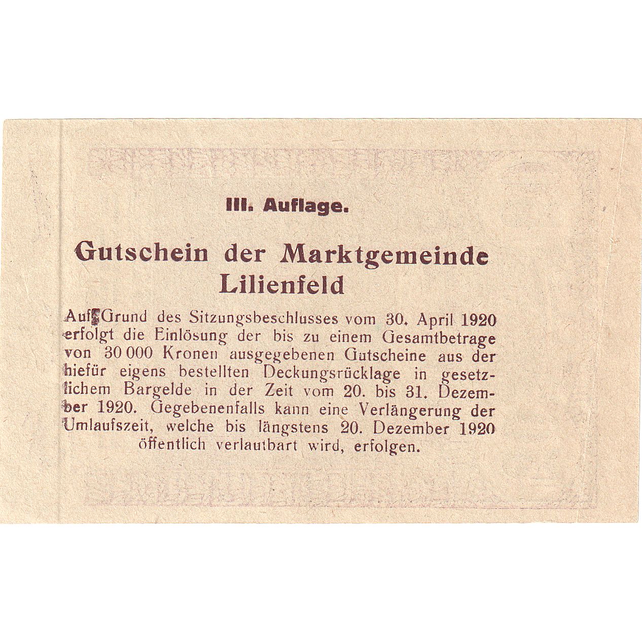 Autriche, Lilienfeld, 50 Heller, village, 1920, SPL, Mehl:FS 523IaA