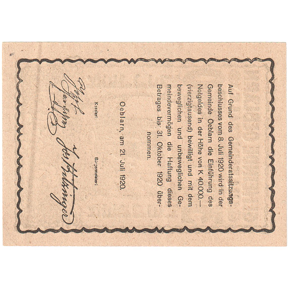 Autriche, Oeblarn, 30 Heller, rue, 1920, 1920-10-31, SPL, Mehl:FS 700IIa