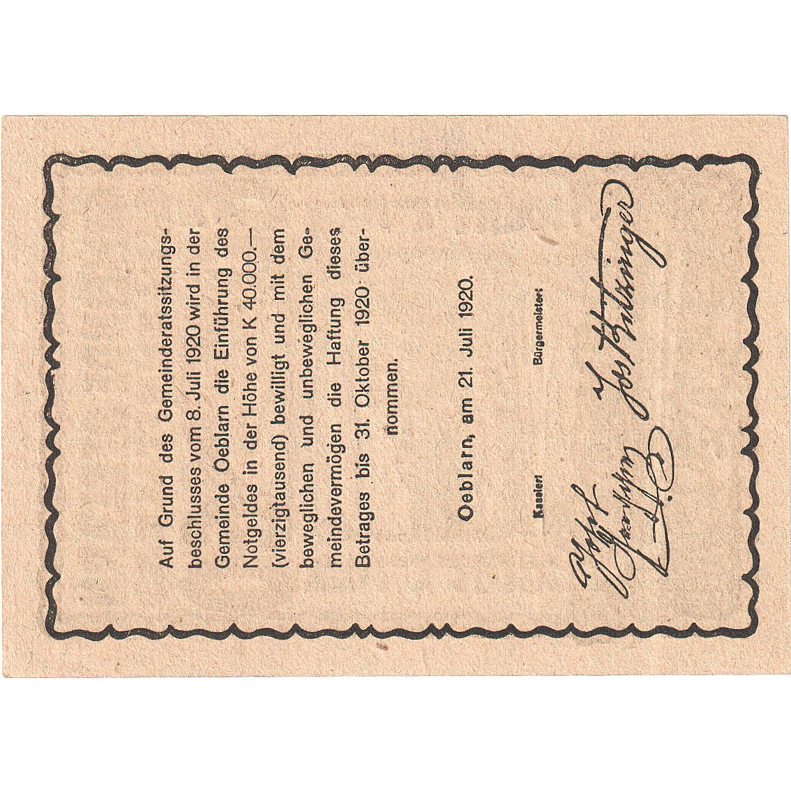 Austria, Oeblarn, 60 Heller, village, 1920, 1920-10-31, UNC(63), Mehl:FS 700IIa