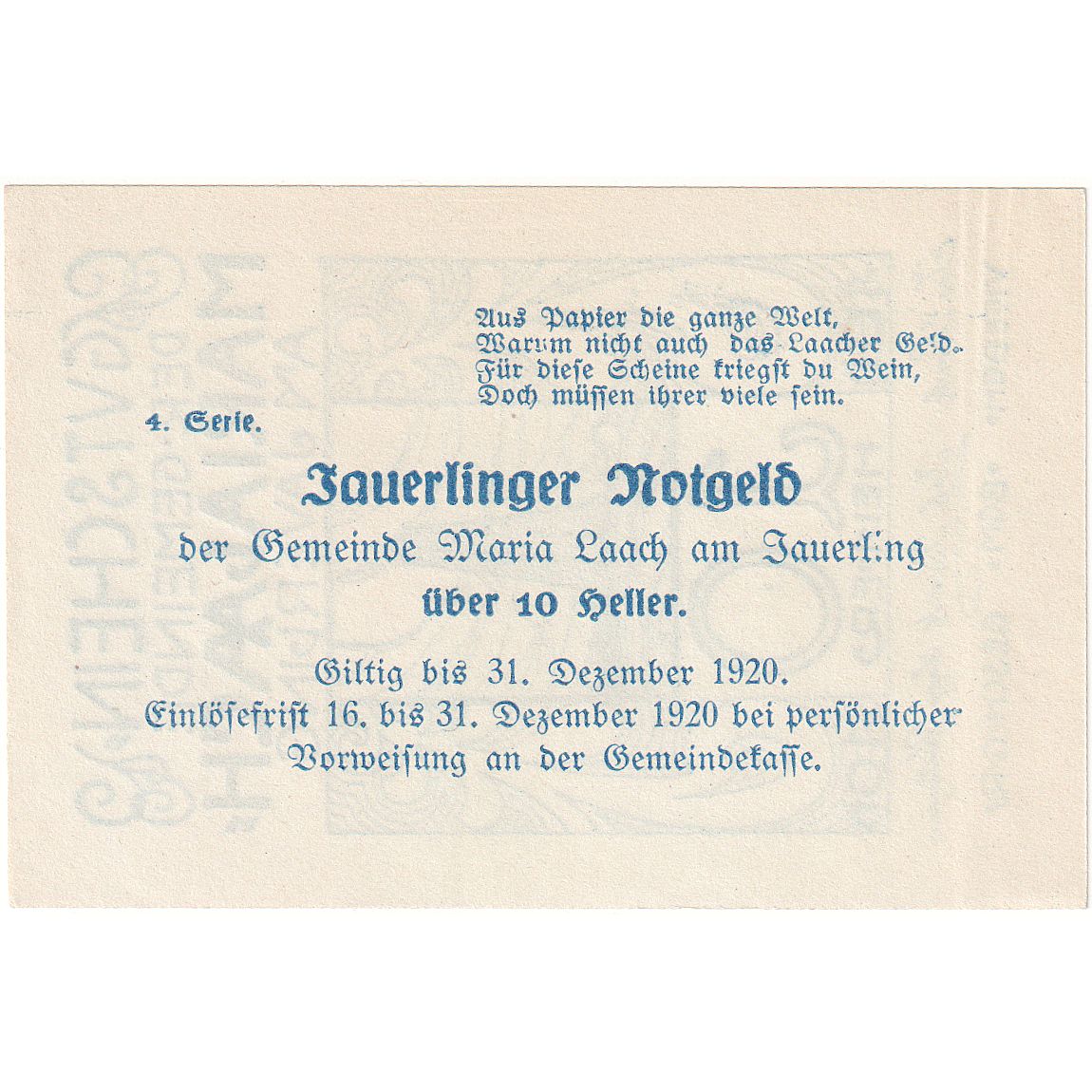 Autriche, Maria-Laach, 10 Heller, tour, 1920, 1920-12-31, SPL