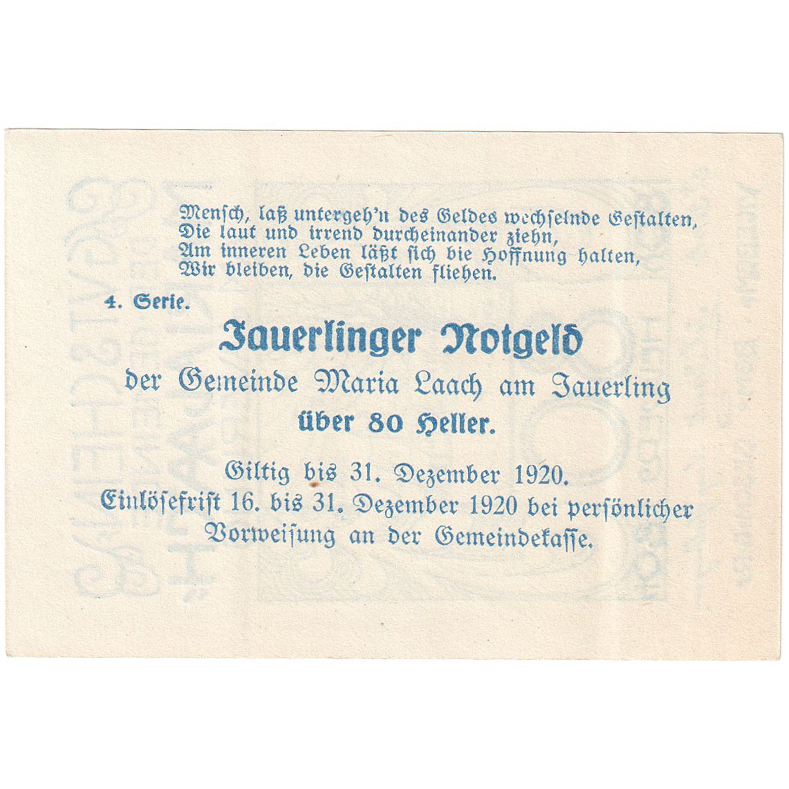 Autriche, Maria-Laach, 80 Heller, route, 1920, 1920-12-31, SPL