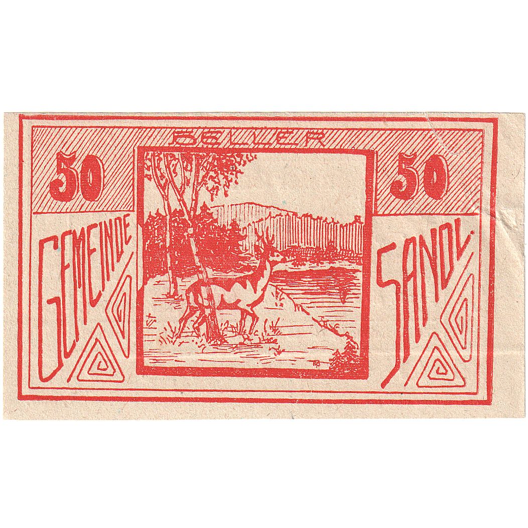 Autriche, Sandl, 50 Heller, cerf, 1920, 1920-09-30, TTB, Mehl:FS 874I