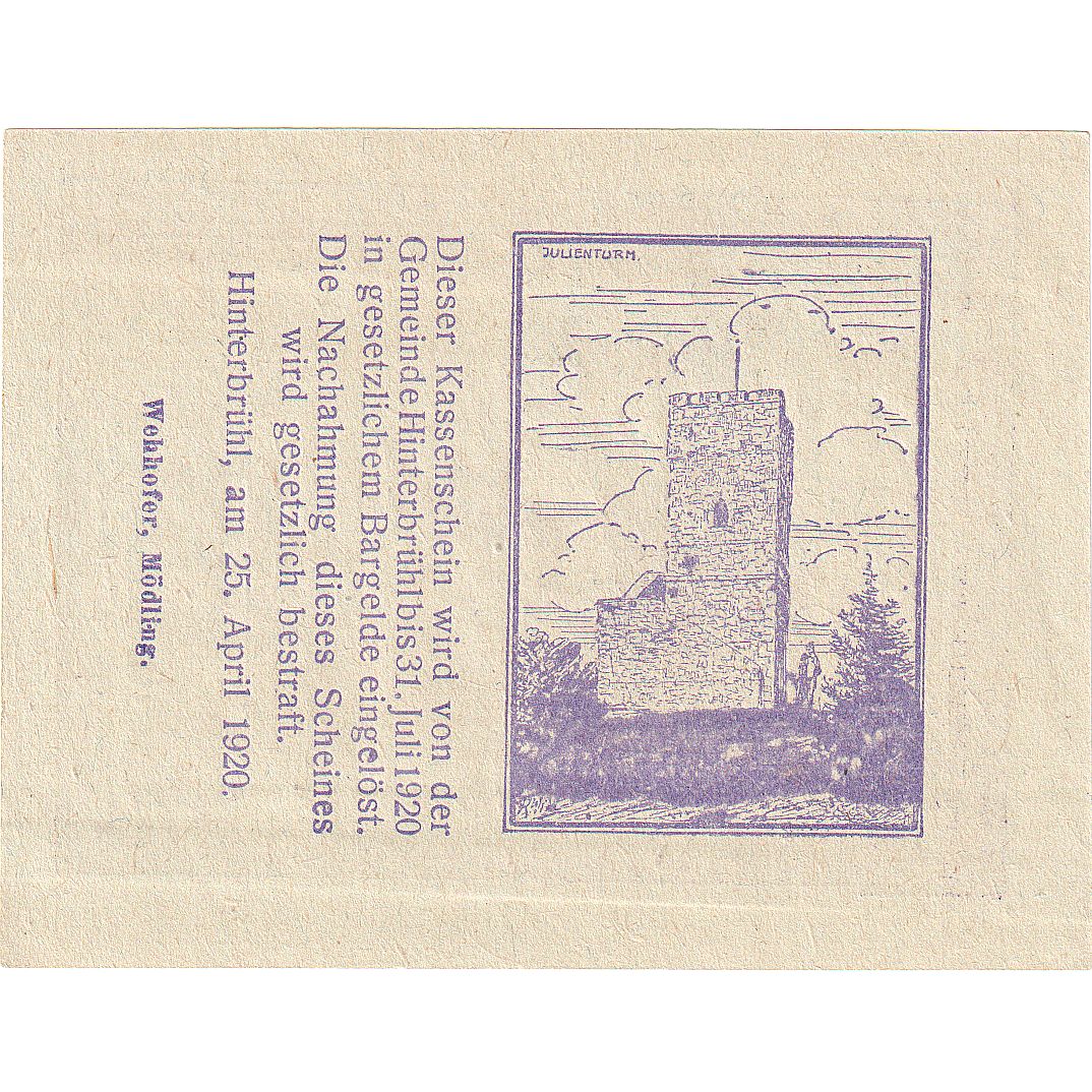 Autriche, Hinterbrühl, 50 Heller, Maison, 1920, 1920-07-31, SPL, Mehl:FS 376Ib1