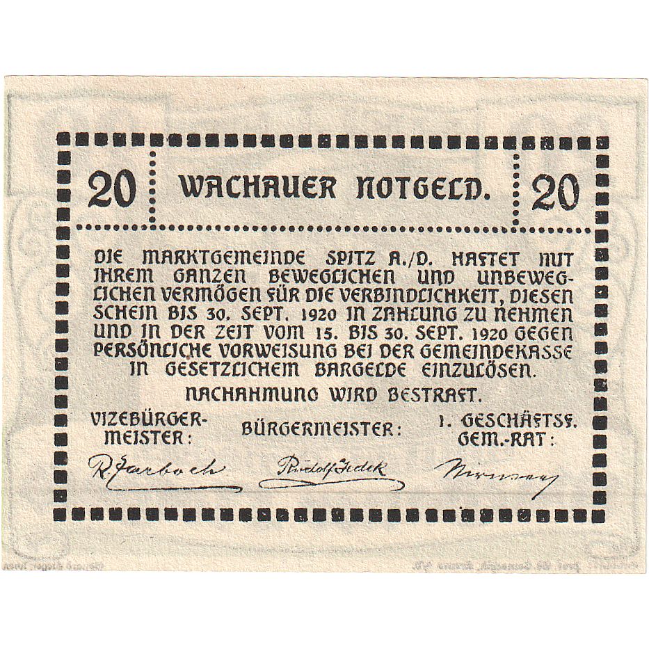 Autriche, Spitz, 20 Heller, fleuve, 1920, 1920-09-30, SPL, Mehl:FS 1122.6IIc