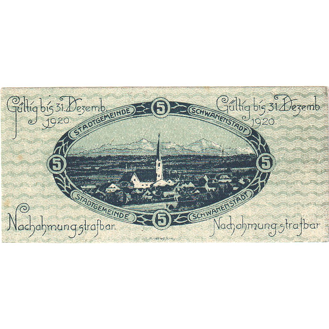 Autriche, Schwanenstadt, 5 Heller, village, 1920, 1920-12-31, SPL, Mehl:FS 977Ia