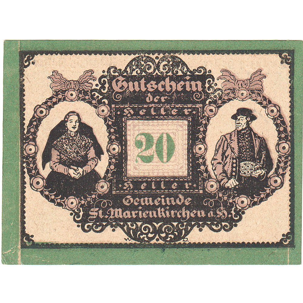 Austria, Marienkirchen, 20 Heller, personnage, 1920, 1920-10-31, SC, Mehl:FS 908