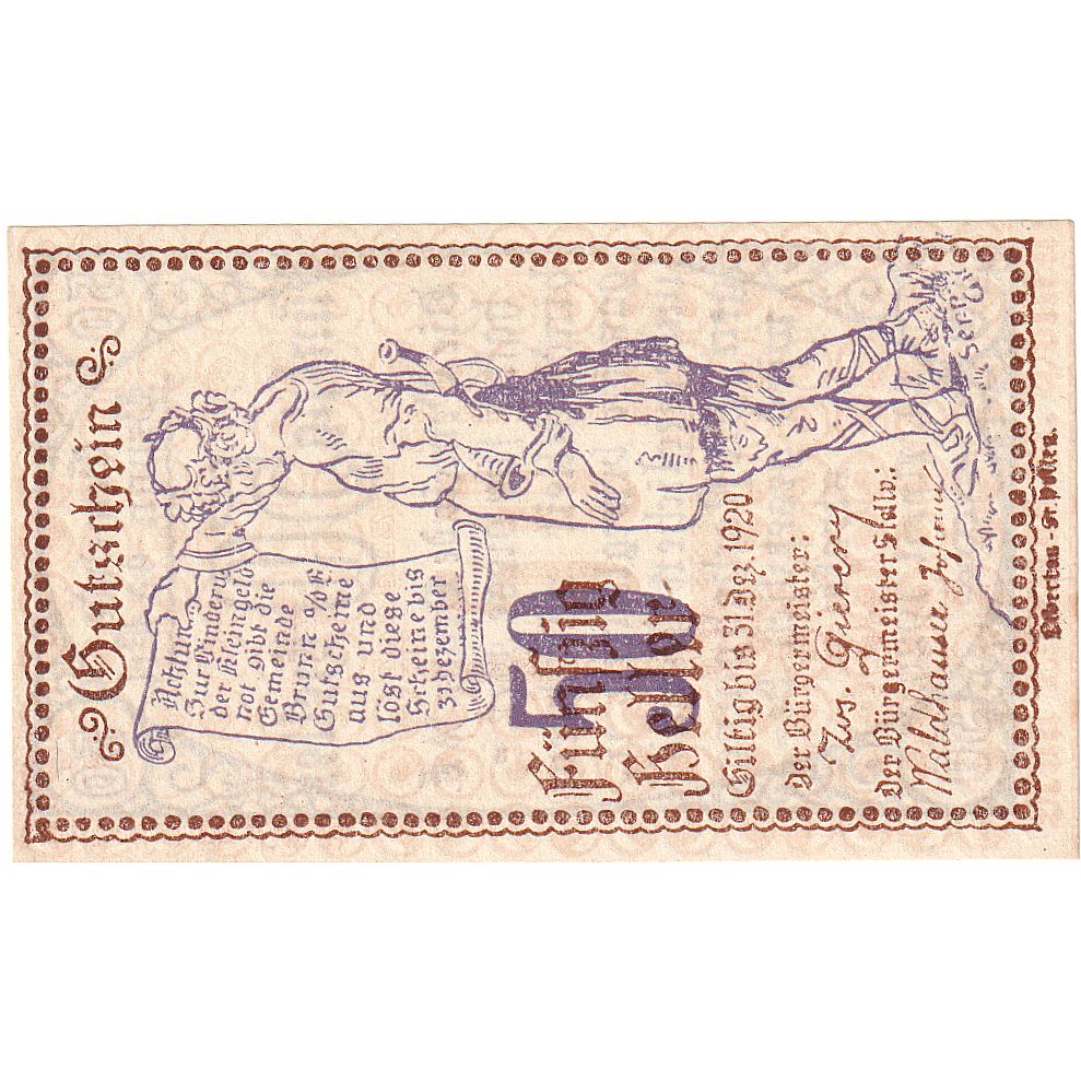 Austria, Brunn, 50 Heller, personnage, 1920, 1920-12-31, UNC(63), Mehl:FS 110a