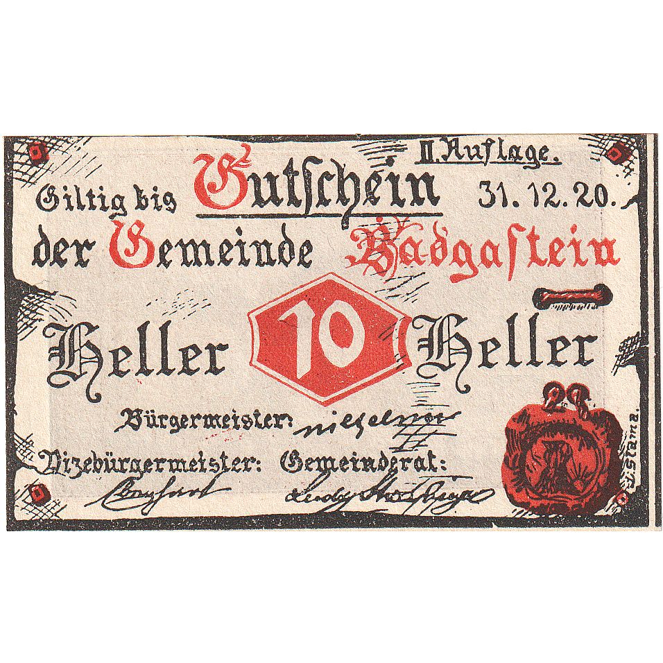 Austria, Bad Gastein, 10 Heller, paysage, 1920, 1920-12-31, SC, Mehl:FS 75IIa