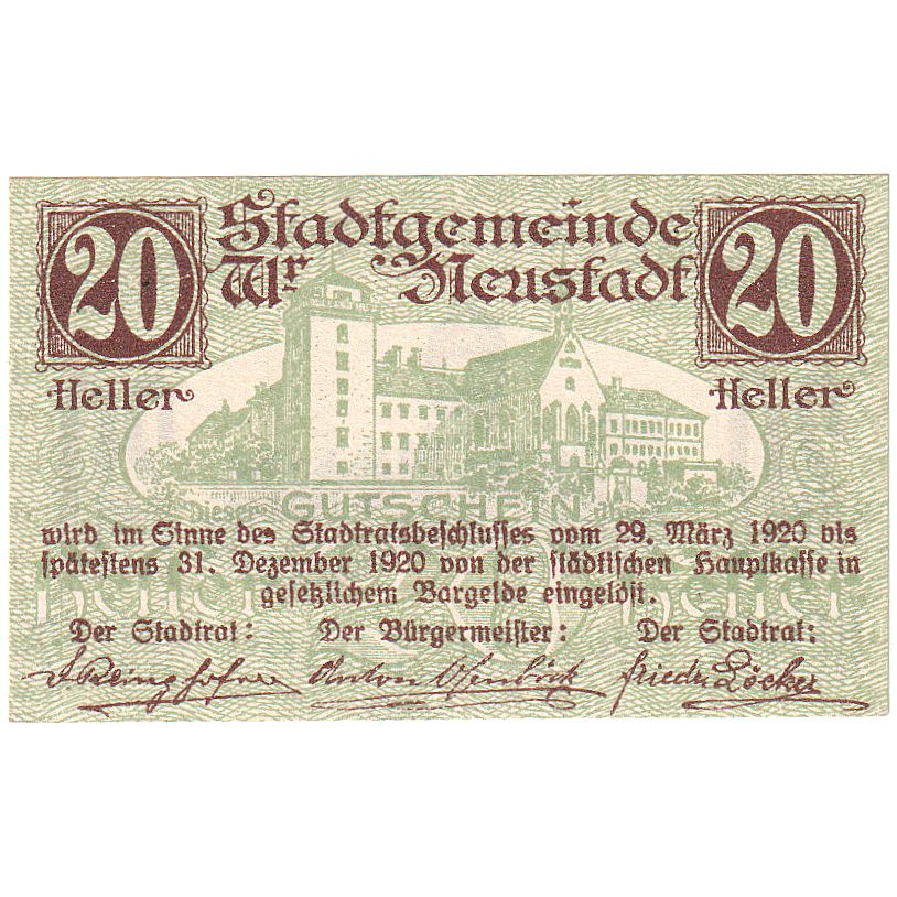 Austria, Neustadt, 20 Heller, château, 1920, 1920-12-31, SC, Mehl:FS 1230b