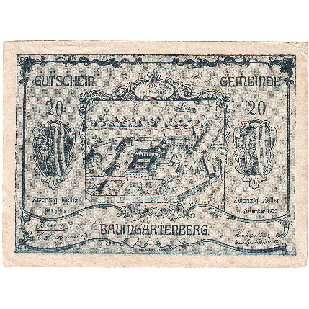 Austria, Baumgartenberg, 20 Heller, château, 1920, 1920-12-31, SC, Mehl:FS 79a