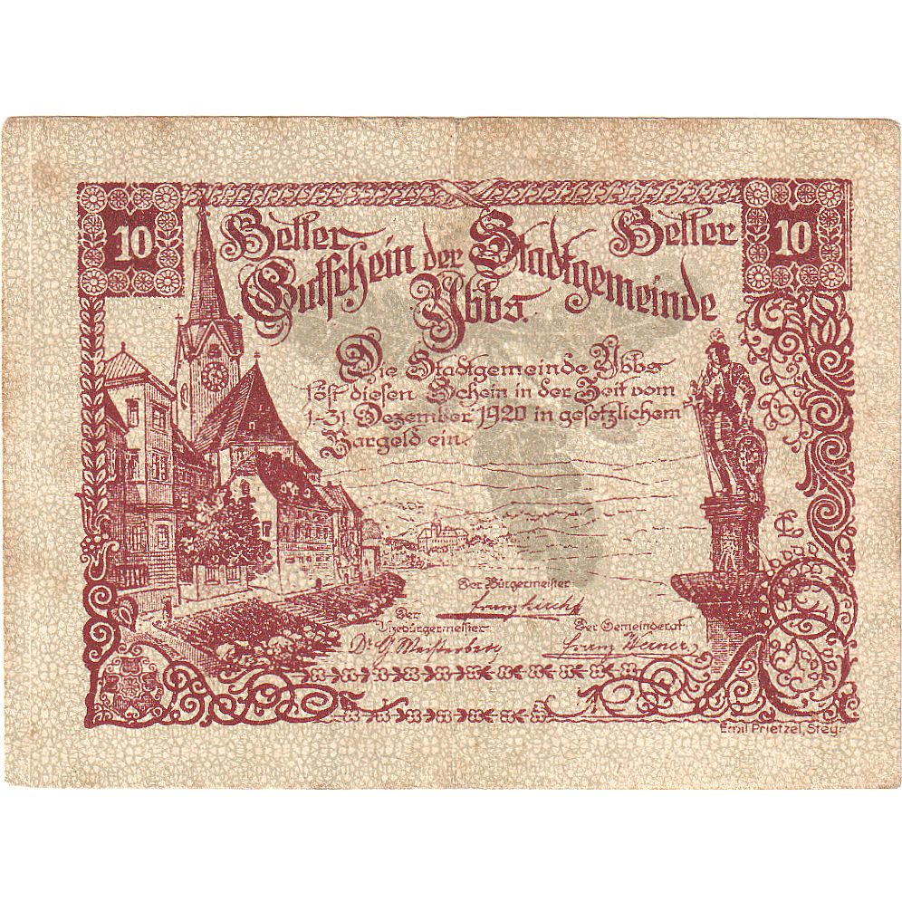 Austria, Ybbs, 10 Heller, village, 1920, 1920-12-31, BC, Mehl:FS 1258a