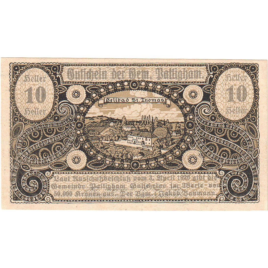 Austria, Pattingham, 10 Heller, château 1920-12-31, AU(55-58), Mehl:FS 723a