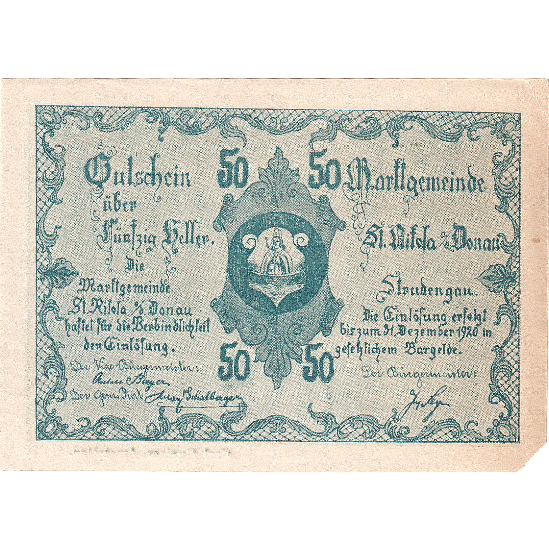 Austria, St Nikola, 50 Heller, Blason, 1920, 1920-12-31, MBC+, Mehl:FS 914IIIa
