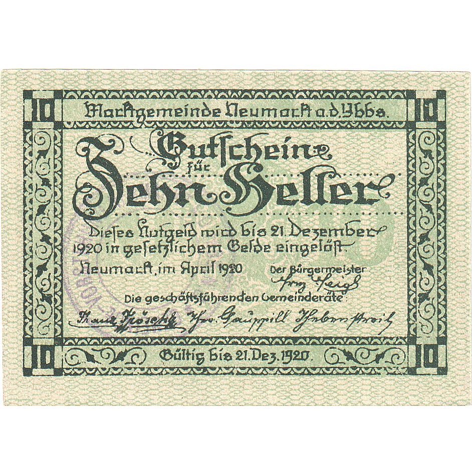 Autriche, Neumarkt, 10 Heller, Ville, 1920, 1920-12-31, SPL, Mehl:FS 663a