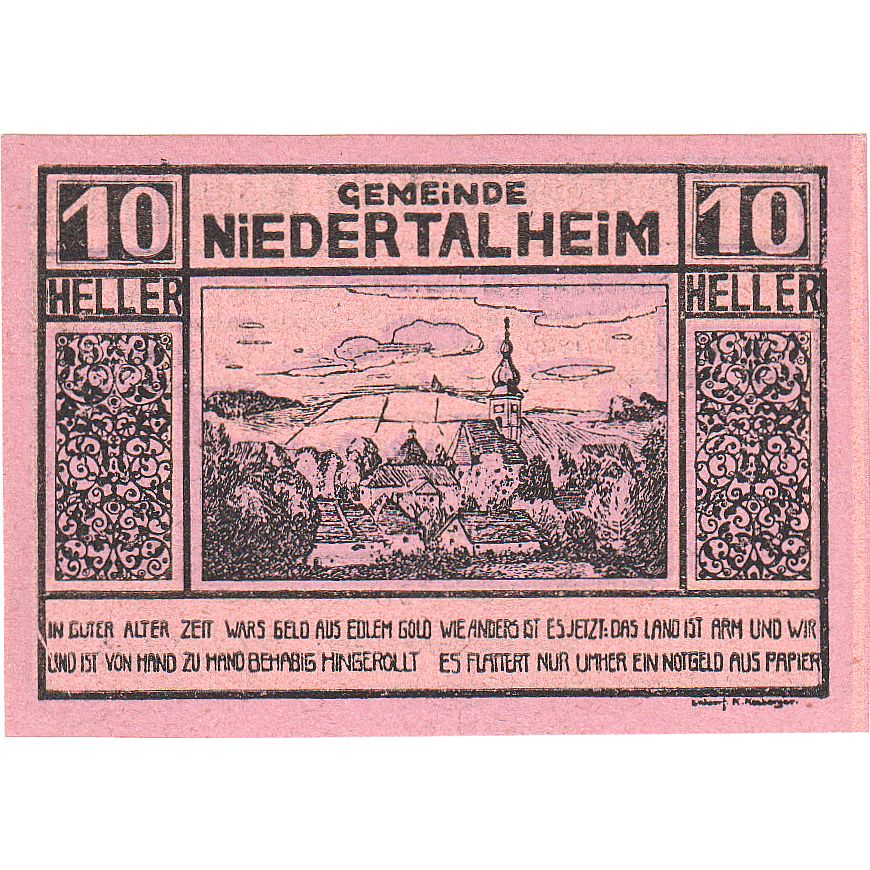 Austria, Niederthalheim, 10 Heller, village, 1920, 1920-12-31, SC, Mehl:FS 672d