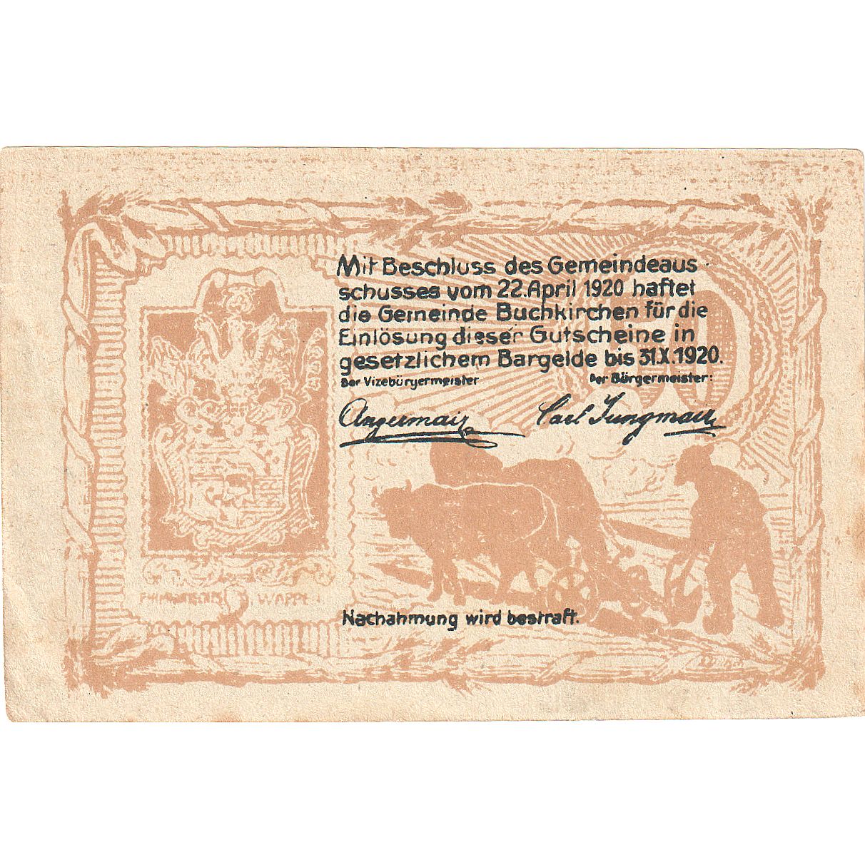 Autriche, Buchkirchen, 50 Heller, château, 1920, 1920-10-31, TTB, Mehl:FS 114a