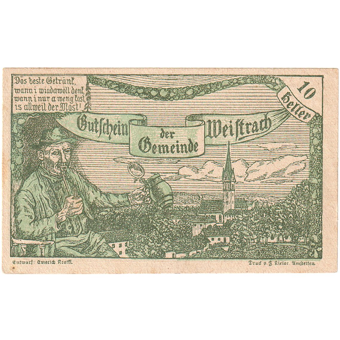Österreich, Weistrach, 10 Heller, personnage 1920-12-30, UNZ-, Mehl:FS 1161c