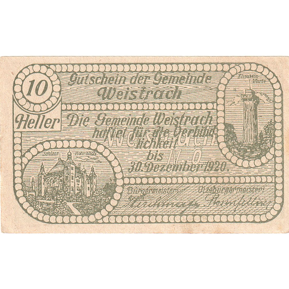 Österreich, Weistrach, 10 Heller, personnage 1920-12-30, UNZ-, Mehl:FS 1161c