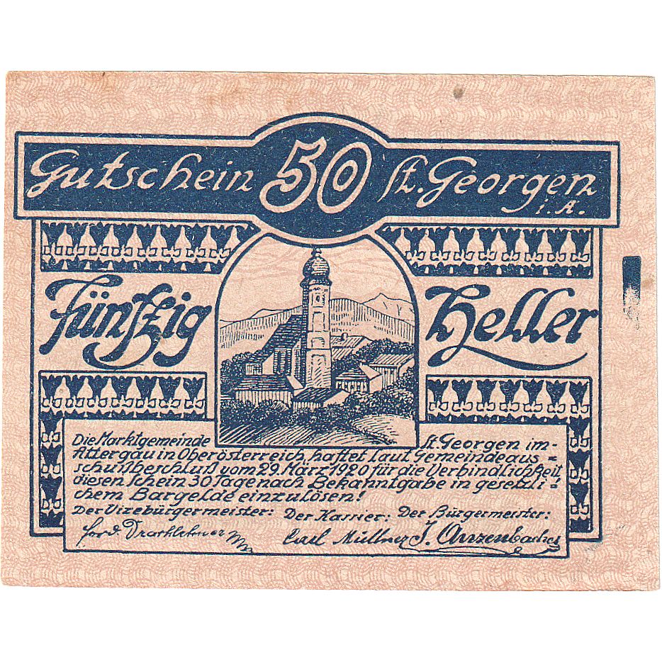 Autriche, St Georgen, 50 Heller, Eglise, 1920, SPL, Mehl:FS 888Ia
