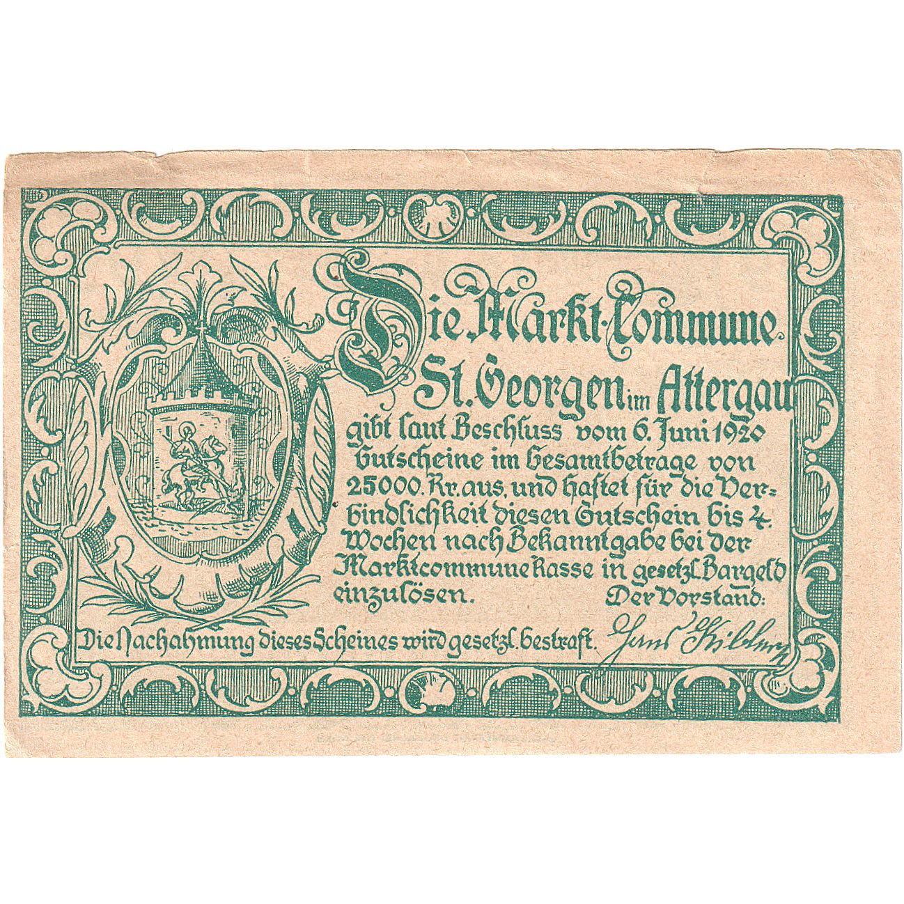 Österreich, St Georgen im Attergau, 99 Heller, village, 1920, SS, Mehl:FS 889b