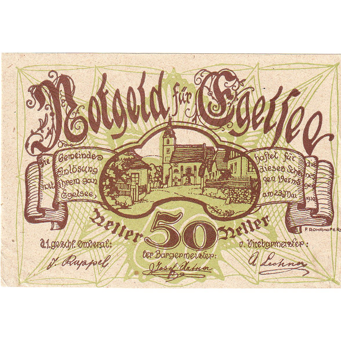 Autriche, Egelsee, 50 Heller, village, 1920, 1920-12-31, SPL, Mehl:FS 158a
