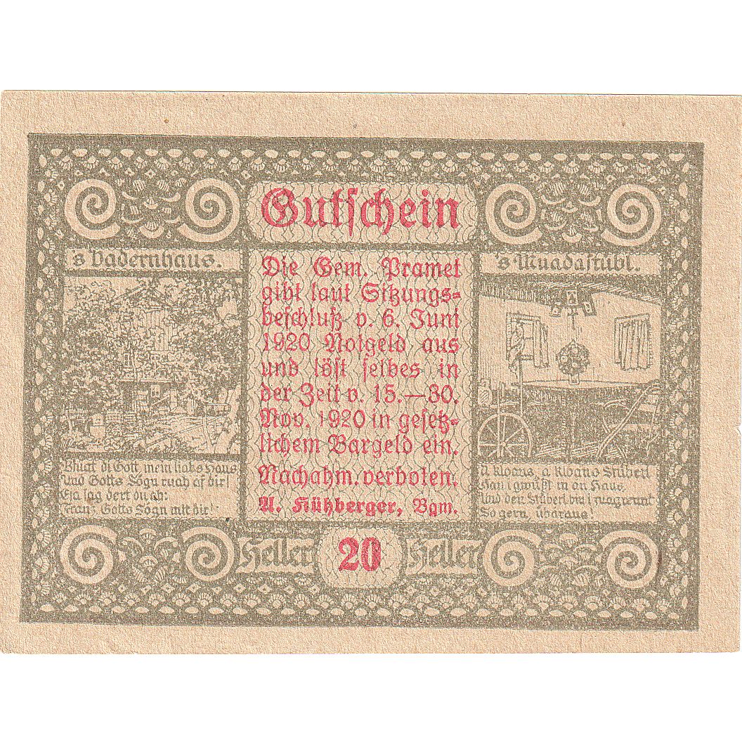 Autriche, Pramet, 20 Heller, portrait, 1920, 1920-11-30, SPL, Mehl:FS 781a