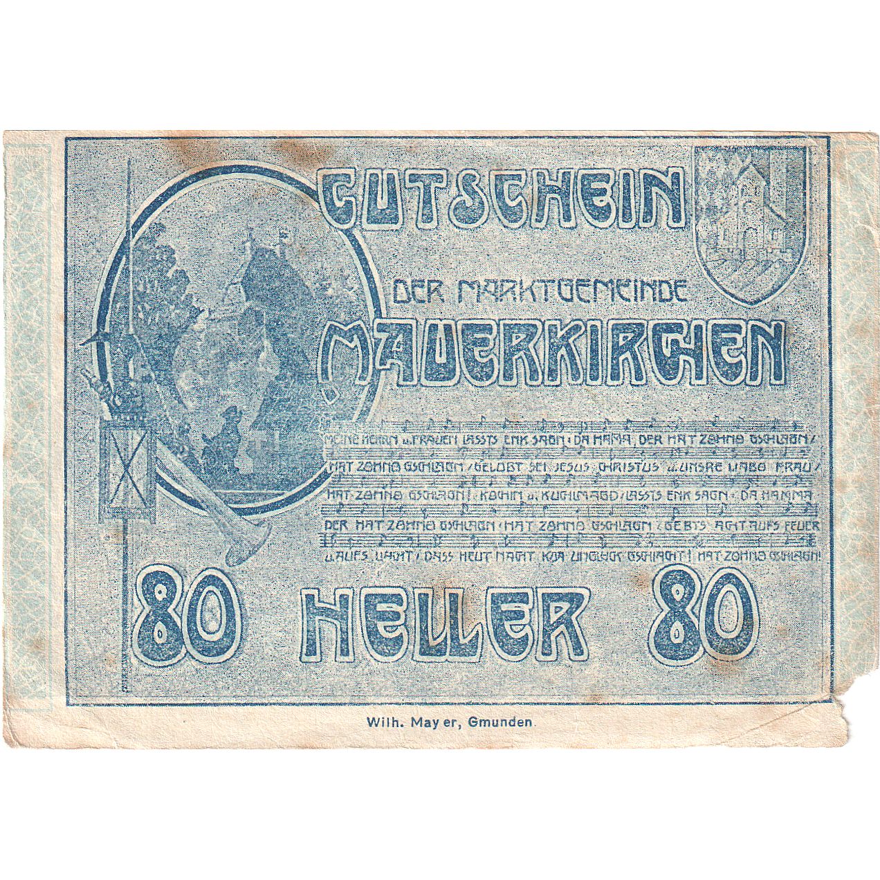 Austria, Mauerkirchen, 80 Heller, Blason, 1920, 1920-06-04, BC, Mehl:FS 598IIb