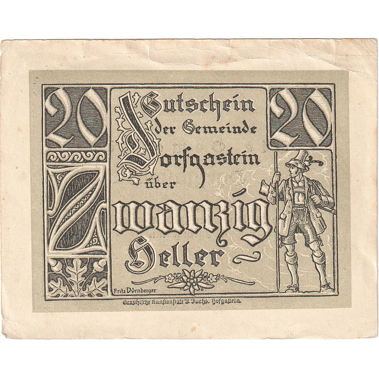 Austria, Dorfgastein, 20 Heller, personnage, 1920, 1920-12-31, MBC, Mehl:FS 130