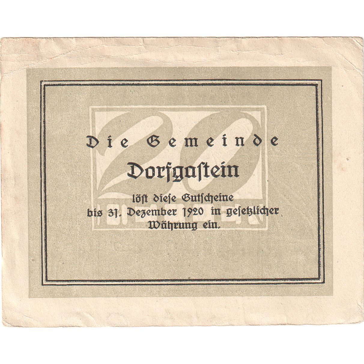 Austria, Dorfgastein, 20 Heller, personnage, 1920, 1920-12-31, MBC, Mehl:FS 130