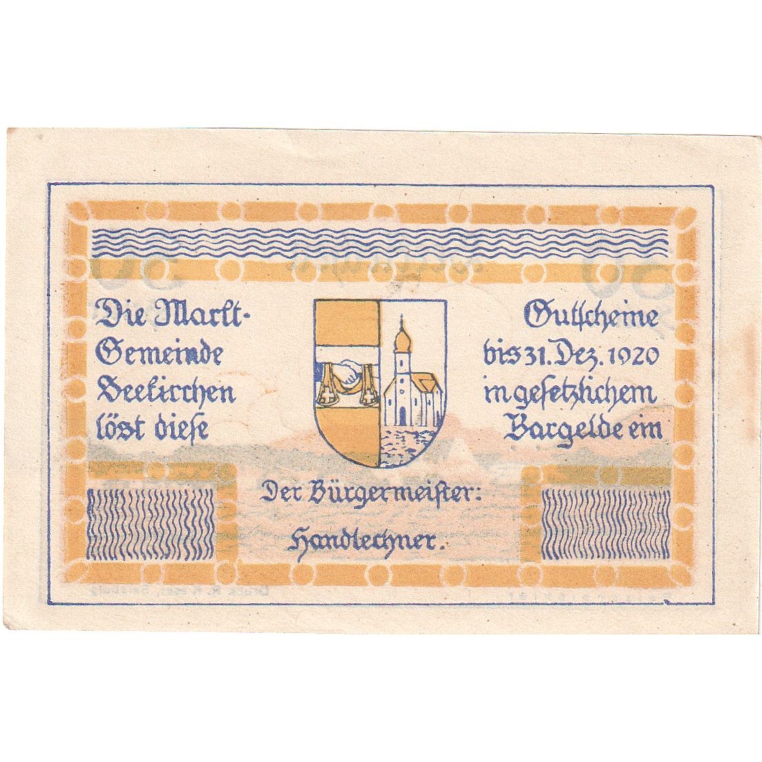 Autriche, Seekirchen, 30 Heller, Blason, 1920, 1920-12-31, SPL, Mehl:FS 987a
