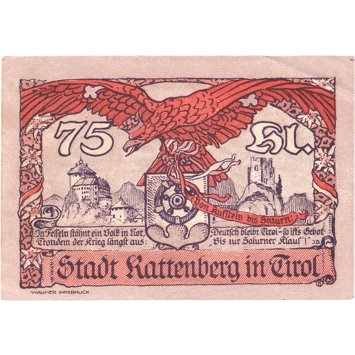 Austria, Rattenberg, 75 Heller, Blason, 1920, 1920-12-31, EBC, Mehl:FS 821I