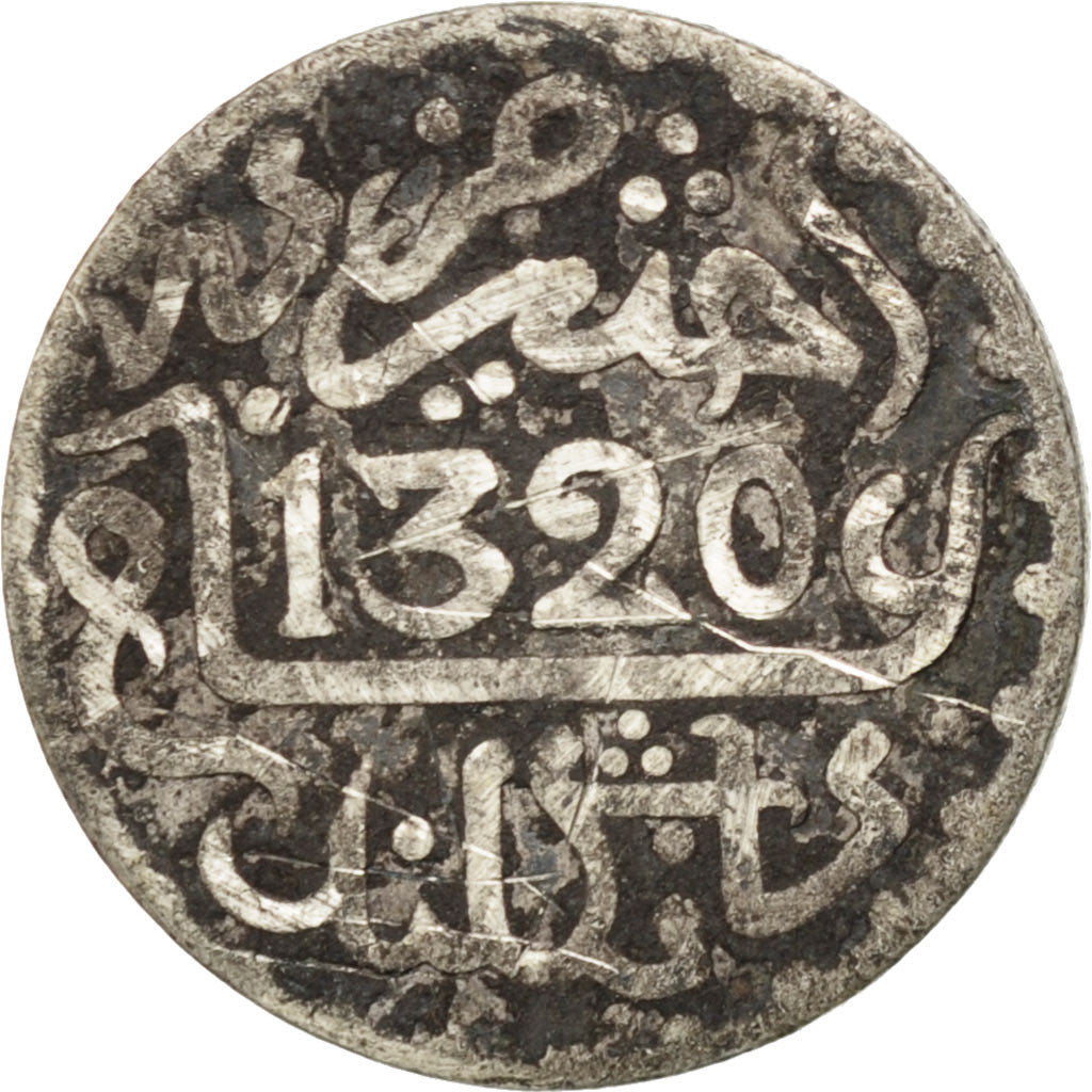 MOROCCO, 1/10 Rial, Dirham, 1902, bi-England, KM #19, VF(20-25), Silver, 16.5,..