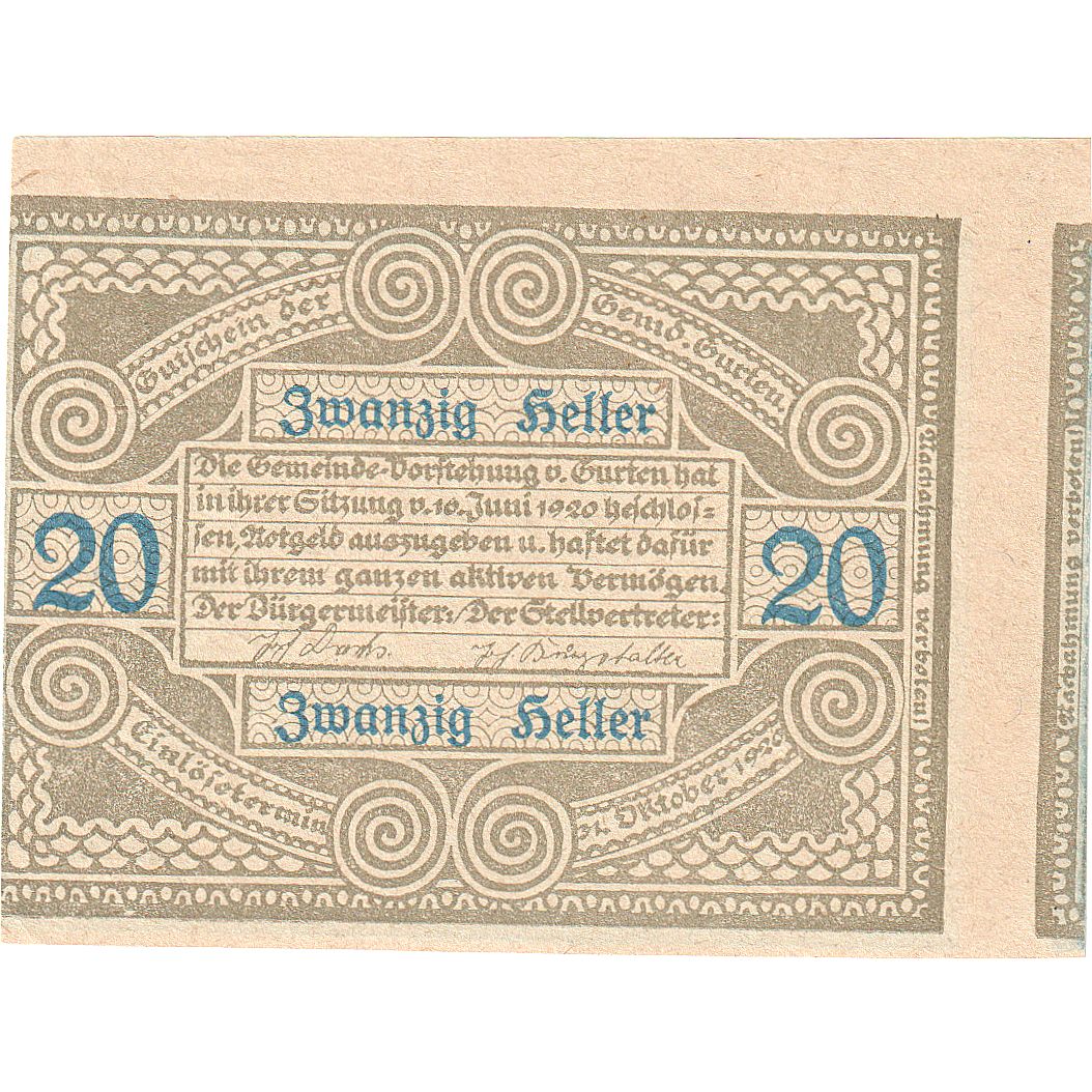 Austria, Gurten, 20 Heller, Blason, 1920, 1920-10-31, SC, Mehl:FS 312Ax