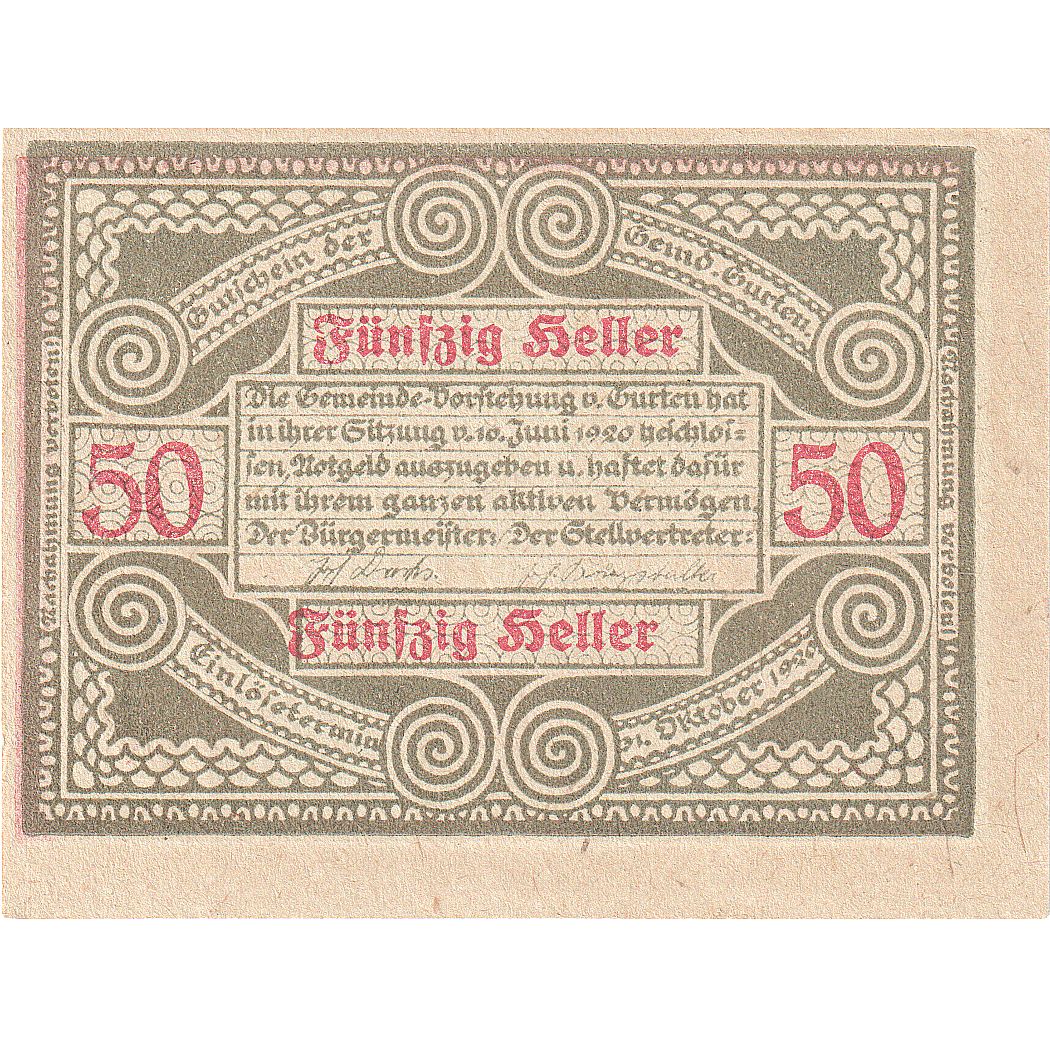 Autriche, Gurten, 50 Heller, personnage, 1920, 1920-10-31, SPL, Mehl:FS 312Ax
