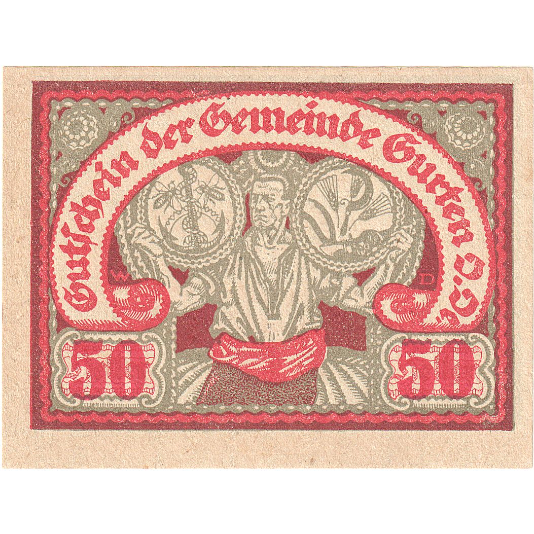 Autriche, Gurten, 50 Heller, personnage, 1920, 1920-10-31, SPL, Mehl:FS 312Ax