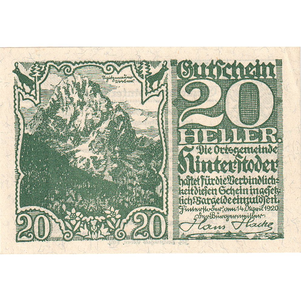Austria, Hinterstoder, 20 Heller, montagne, 1920, 1920-12-31, SC, Mehl:FS 377a