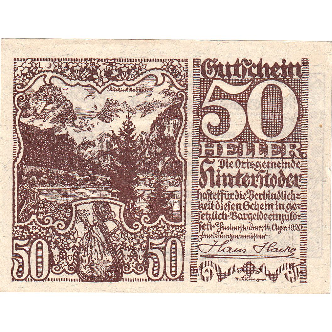 Autriche, Hinterstoder, 50 Heller, Foret, 1920, 1920-12-31, SPL, Mehl:FS 377a