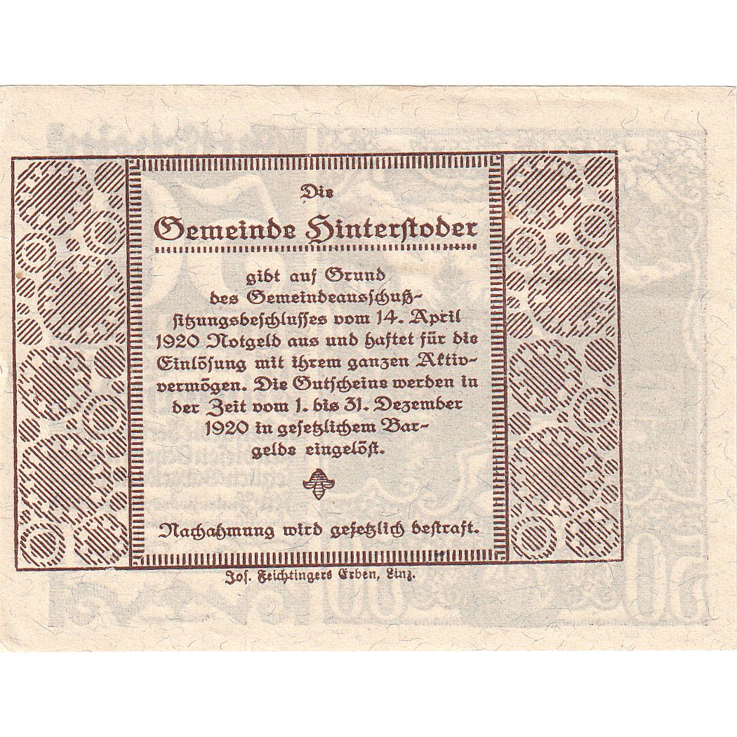 Autriche, Hinterstoder, 50 Heller, Foret, 1920, 1920-12-31, SPL, Mehl:FS 377a